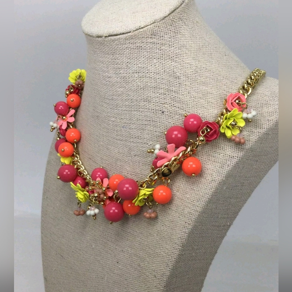 Talbots Colorful Neon Floral Necklace 19" NWOT